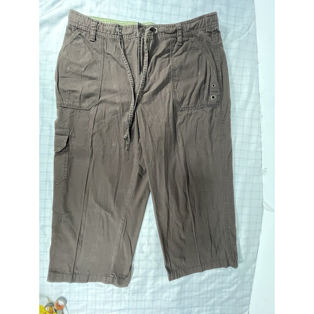 Basic Editions Women’s Brown Cargo Crop Pants Size L Large 100% Cotton